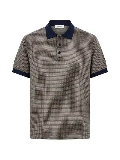 Ferragamo Short-sleeve Micro-check Polo In Brown
