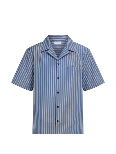 Ferragamo Short Sleeve Poplin Shirt In Blue
