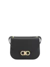 Ferragamo Geometric Lines Leather Shoulder Bag In Black