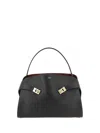 Ferragamo Dark Brown Leather Medium Hug Soft Shoulder Bag In Black