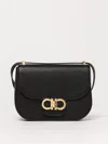 Ferragamo Geometric Lines Leather Shoulder Bag In Black