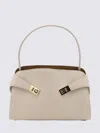 Ferragamo Light Grey Leather Hug Soft Shoulder Bag In Brown
