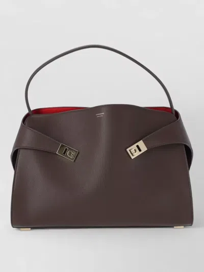 Ferragamo Shoulder Bag Gold Tone Hardware Top Handle In Brown