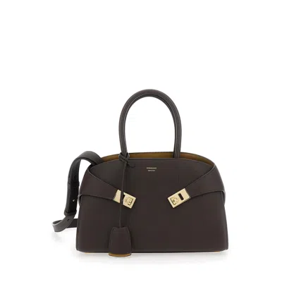 Ferragamo Shoulder Bag Hug Small With Logo Lettering And Gancini Buckles On The Front Brown Leather For Women 