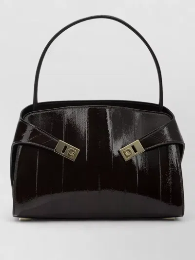 Ferragamo Shoulder Bag Structured Shape Glossy Finish In Brown