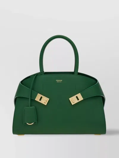 Ferragamo Shoulder Bag With Detachable Strap And Gold Hardware In Green