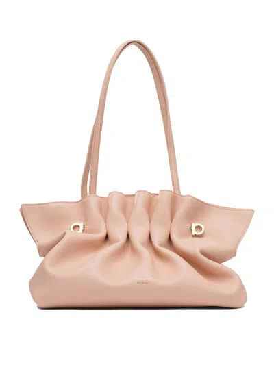 Ferragamo Small Gancio Piercing Soft Leather Shoulder Bag In Plaster