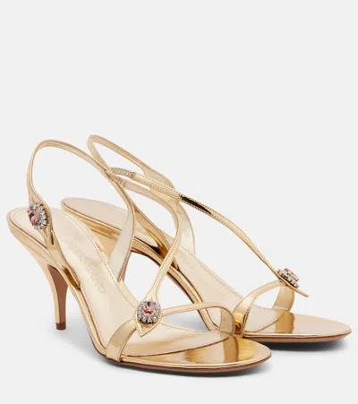 Ferragamo Sibilla 70 Metallic Leather Sandals In Gold