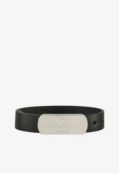 Ferragamo Signature 1927 Leather Bracelet In Black