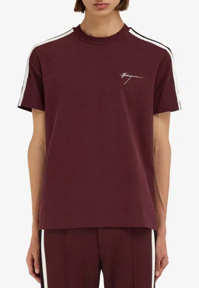 Ferragamo Signature Embroidered Short-sleeved T-shirt In Red