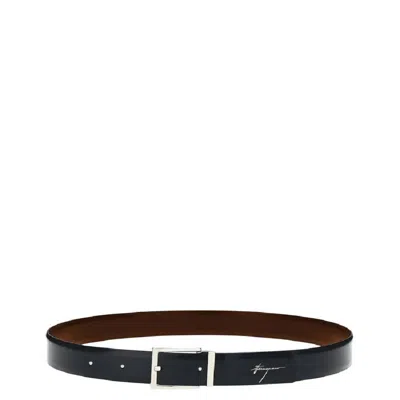 Ferragamo Signature Gancini Reversible Leather Belt In Black