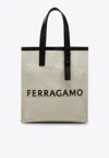 Ferragamo Canvas Tote Bag With Logo In Natural