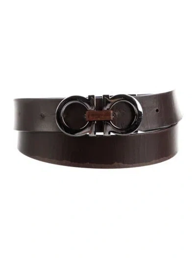 Pre-owned Ferragamo Signature Logo Leather Belt Kit In Brown