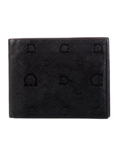 Pre-owned Ferragamo Signature Logo Leather Bifold Wallet In Black