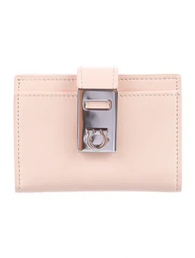 Pre-owned Ferragamo Signature Logo Leather Compact Wallet In Red