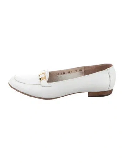 Pre-owned Ferragamo Signature Logo Leather Loafers In White