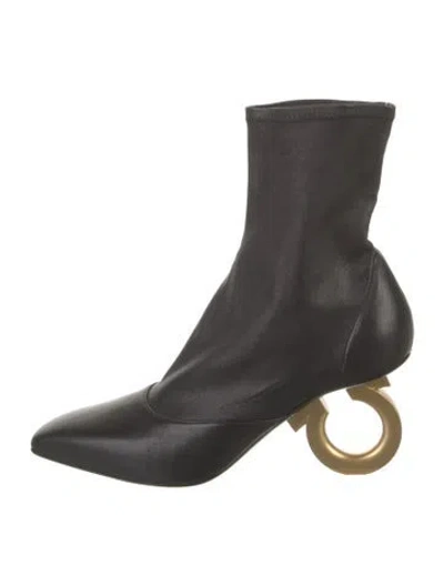 Pre-owned Ferragamo Signature Logo Leather Sock Boots In Black