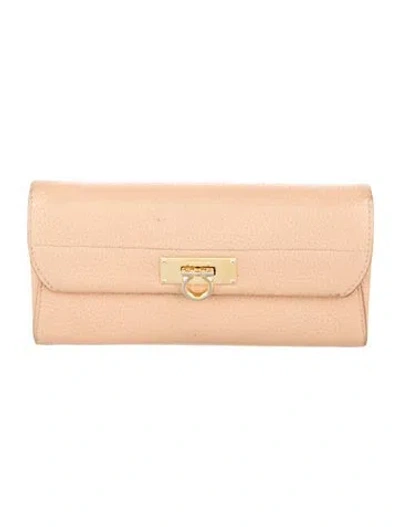 Pre-owned Ferragamo Signature Logo Leather Wallet In Neutral