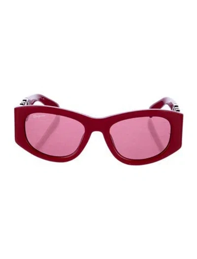 Pre-owned Ferragamo Signature Logo Oversize Sunglasses In Red