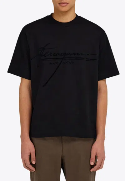 Ferragamo Signature Logo Print T-shirt In Black