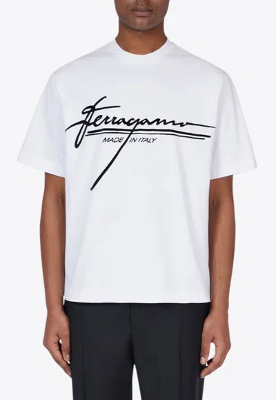 Ferragamo Signature Logo Print T-shirt In White