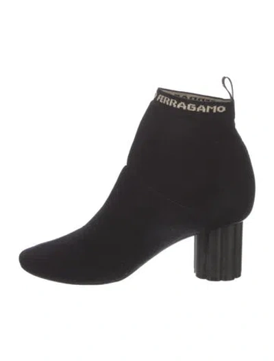 Pre-owned Ferragamo Signature Logo Sock Boots In Black
