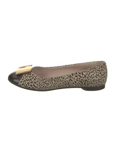 Pre-owned Ferragamo Signature Logo Suede Ballet Flats In Brown/neutrals