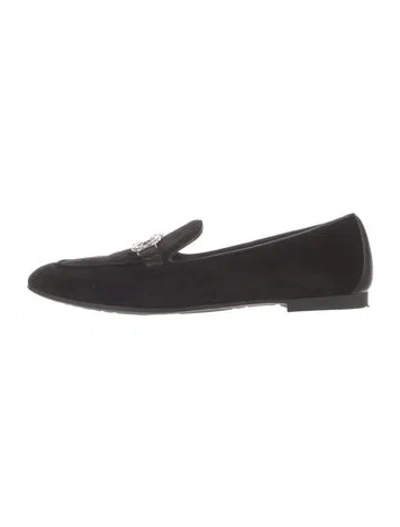 Pre-owned Ferragamo Signature Logo Suede Loafers In Black