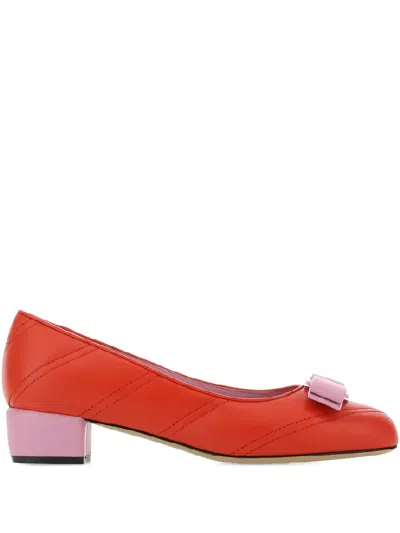 Ferragamo Signature Vara Bow Detail Pumps In Red