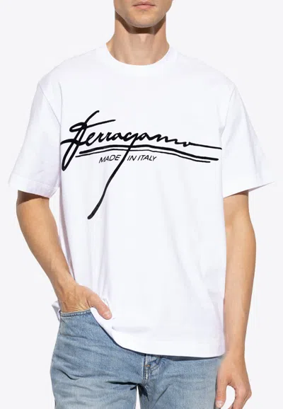 Ferragamo Signature Velvet Logo T-shirt In White