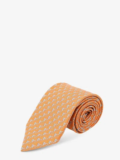 Ferragamo Sik Tie With Owl Print In Orange