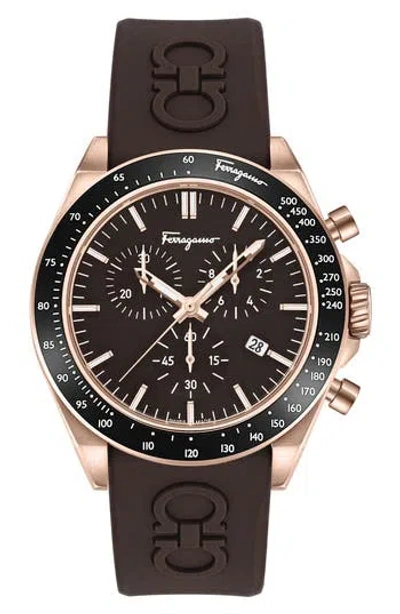 Ferragamo Silicone Strap Chronograph Watch, 43mm In Ip Rose Gold