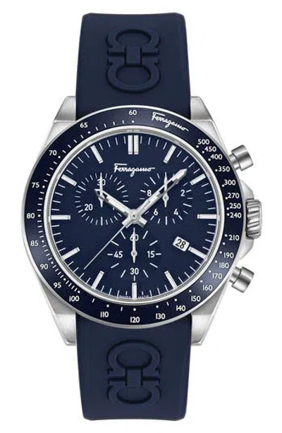 Ferragamo Silicone Strap Chronograph Watch, 43mm In Stainless Steel