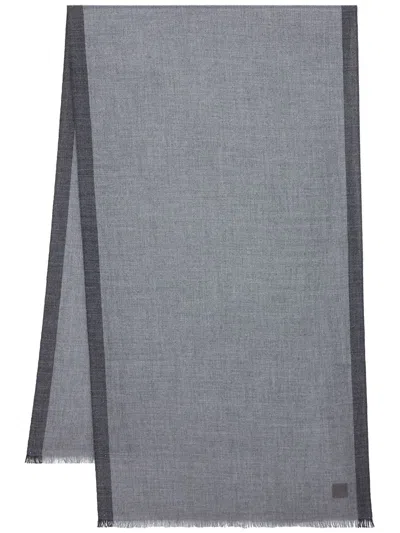 Ferragamo Silk And Cashmere Fringed Scarf In Grau