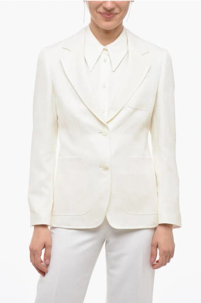 Ferragamo Silk And Linen Blazer In Neutral