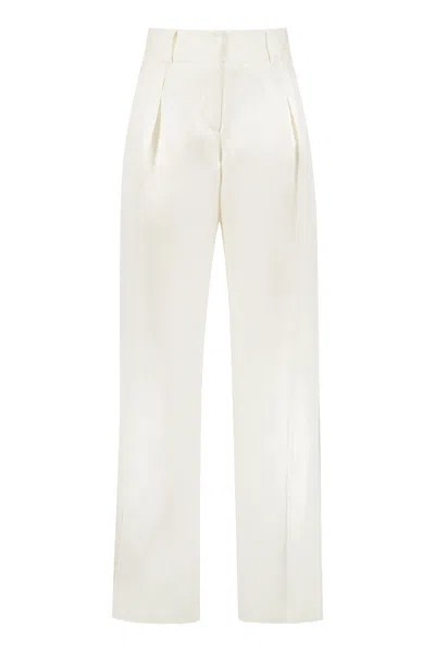 Ferragamo Silk And Linen Trousers In White