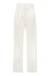 Ferragamo Patch-detail Linen-blend Trousers In White