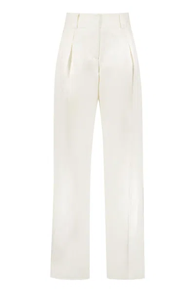 Ferragamo Patch-detail Linen-blend Trousers In White