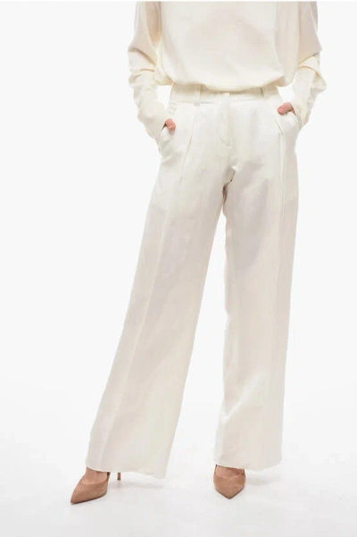 Ferragamo Silk And Linen Wide Pants In Neutral