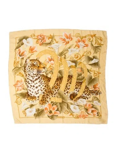Pre-owned Ferragamo Silk Animal Print Bandana In Orange