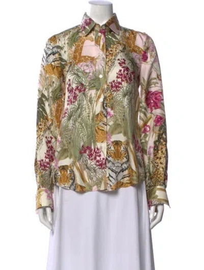 Pre-owned Ferragamo Silk Animal Print Blouse In Neutral