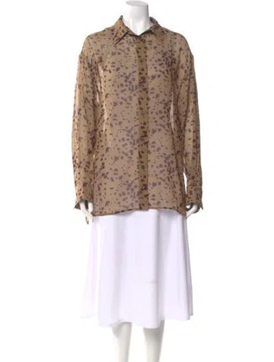 Pre-owned Ferragamo Silk Animal Print Blouse W/ Tags In Neutral