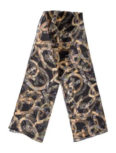 Pre-owned Ferragamo Silk Animal Print Scarf In Black