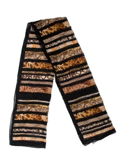 Pre-owned Ferragamo Silk Animal Print Scarf In Black