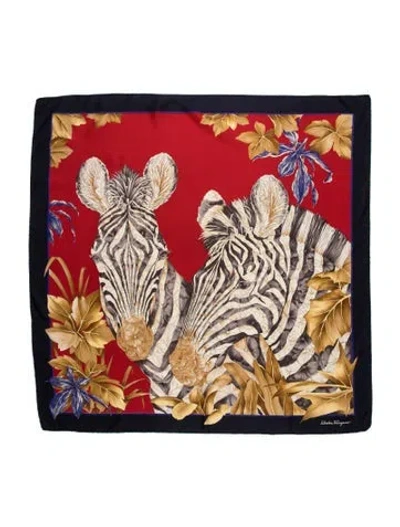 Pre-owned Ferragamo Silk Animal Print Scarf In Blue