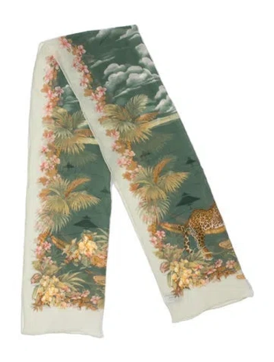Pre-owned Ferragamo Silk Animal Print Scarf In Green