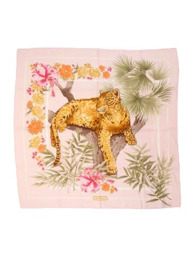 Pre-owned Ferragamo Silk Animal Print Scarf In Pink