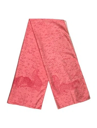Pre-owned Ferragamo Silk Animal Print Scarf In Red
