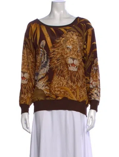 Pre-owned Ferragamo Silk Animal Print Sweatshirt In Brown