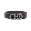 Ferragamo Black And Brown Reversible Belt With Gancini Detail In Smooth Leather Man